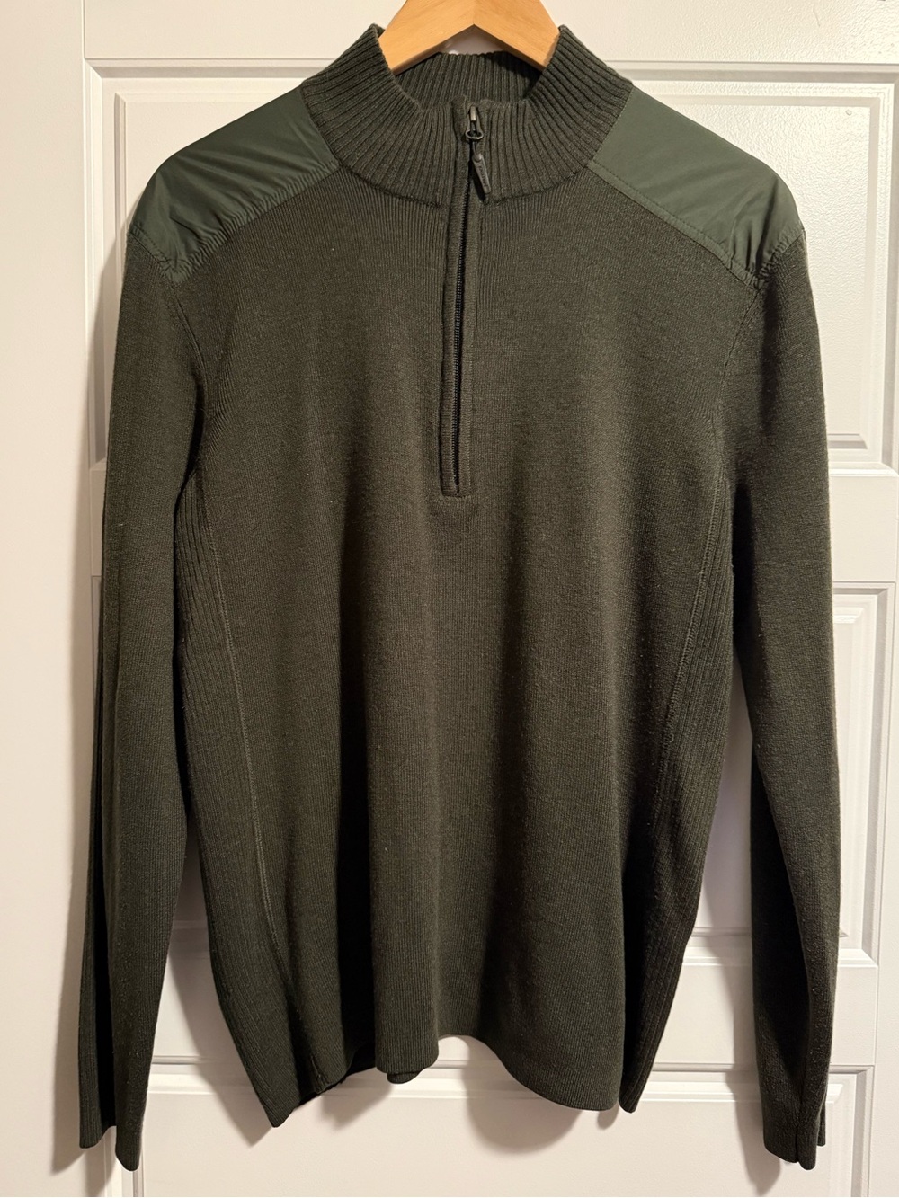 Marmot Men's Olive Half-Zip Sweater with Shoulder Panels